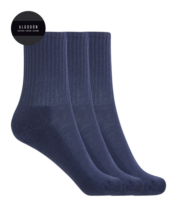 Lot 3 chaussettes sport coton avec revers américain - Basix Couleur Bleu marine - 1