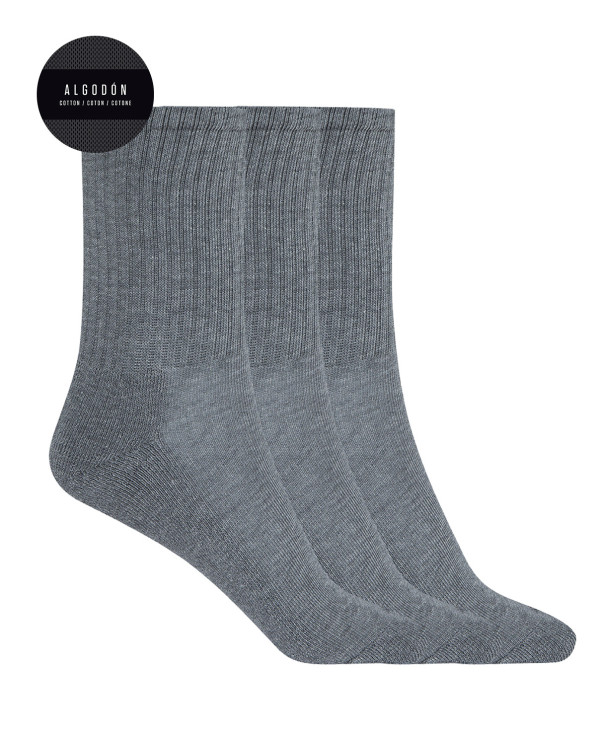 Pack of 3 sports cotton socks with American cuff - Basix Color Grey - 1