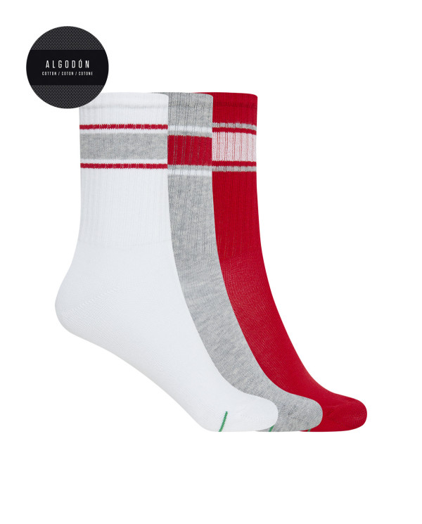 Lot 3 chaussettes sport rayées coton - Manchette américaine Couleur Assorti - 1