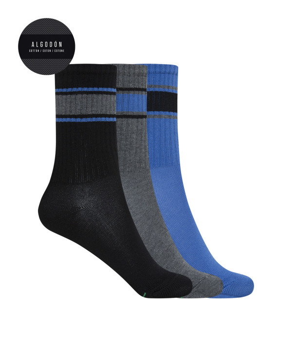 Pack of 3 striped sports cotton socks - American cuff Color Assorted - 1