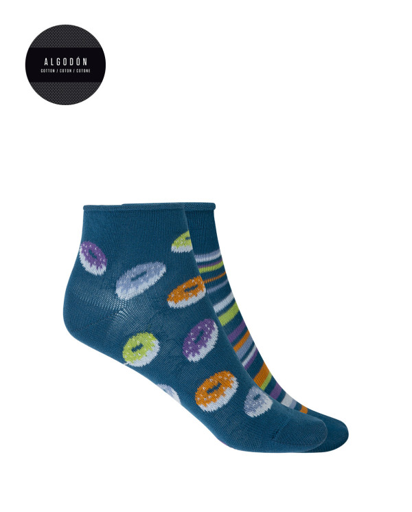 Lot de 2 chaussettes en coton à revers roulé - fantaisie Couleur Bleu - 1