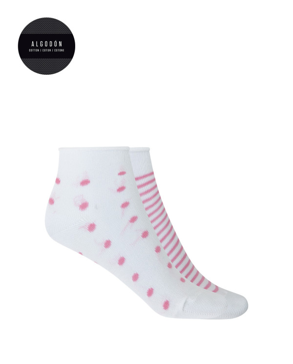 Lot de 2 chaussettes en coton à revers roulé - fantaisie Couleur Blanc - 1