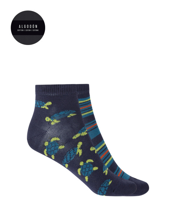 Pack of 2 cotton socks - turtles and stripes Color Navy - 1