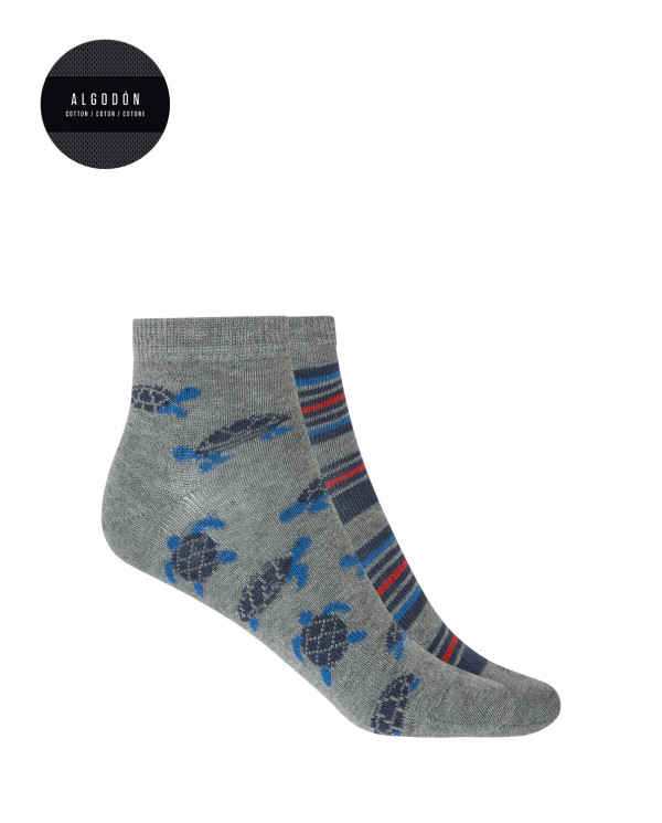 Lot de 2 chaussettes en coton - tortues et rayures Couleur Gris - 1