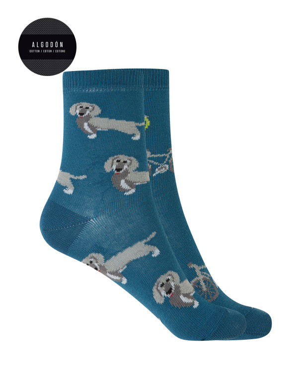 Pack of 2 pairs of cotton socks - dog and bicycle Color Blue - 1