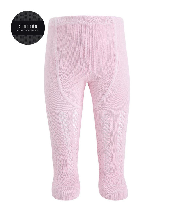 Collants en coton - motif ajouré Couleur Rose - 1