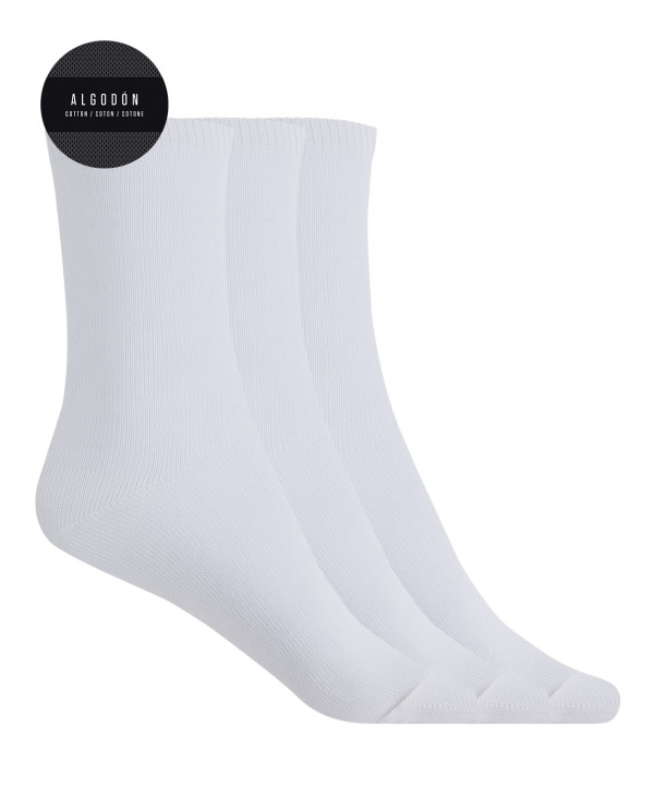 Lot de 3 chaussettes unies en coton mercerisé - Basix Couleur Blanc - 1