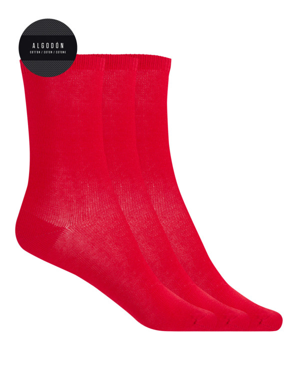 Pack of 3 plain mercerized cotton socks - Basix Color Red - 1