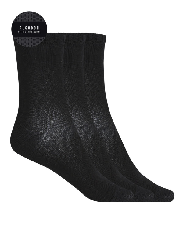 Lot de 3 chaussettes unies en coton mercerisé - Basix Couleur Noir - 1