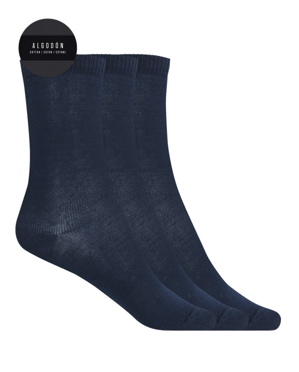 Pack of 3 plain mercerized cotton socks - Basix Color Navy - 1