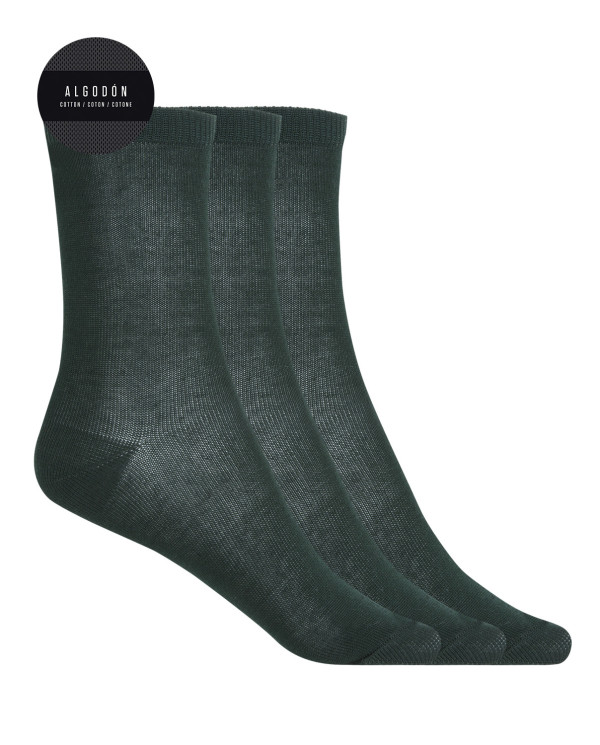 Pack of 3 plain mercerized cotton socks - Basix Color Green - 1