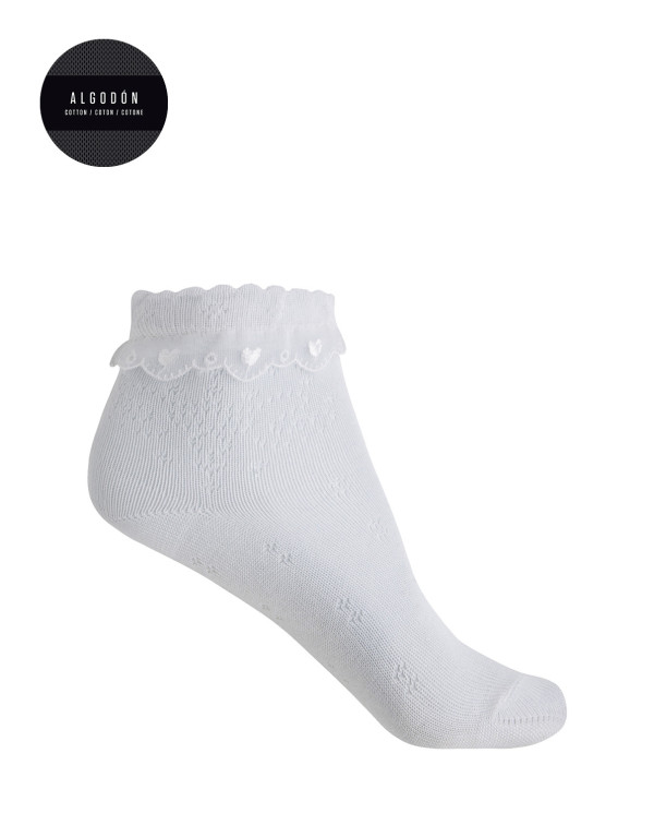 Ceremony cotton sock with lace trim Color White - 1