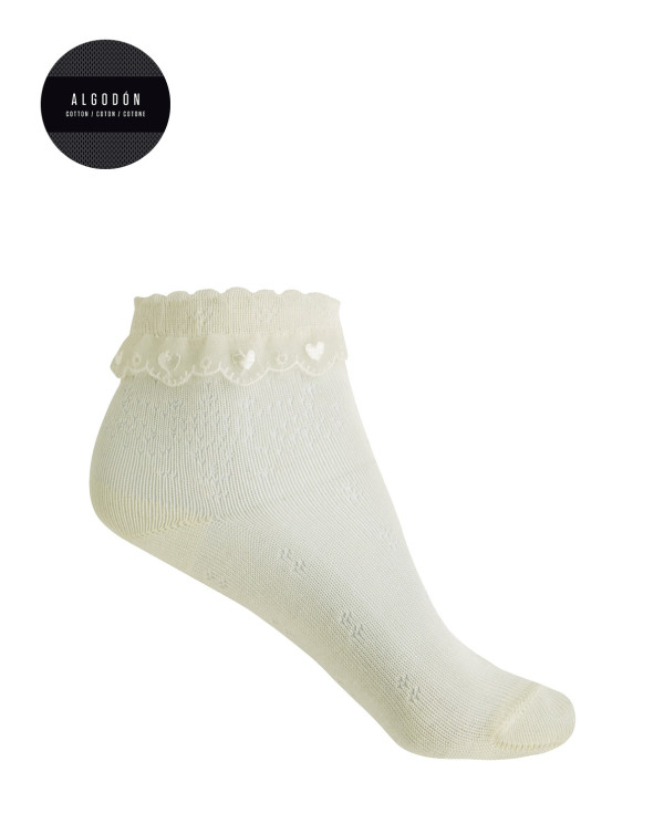 Ceremony cotton sock with lace trim Color Ivory - 1