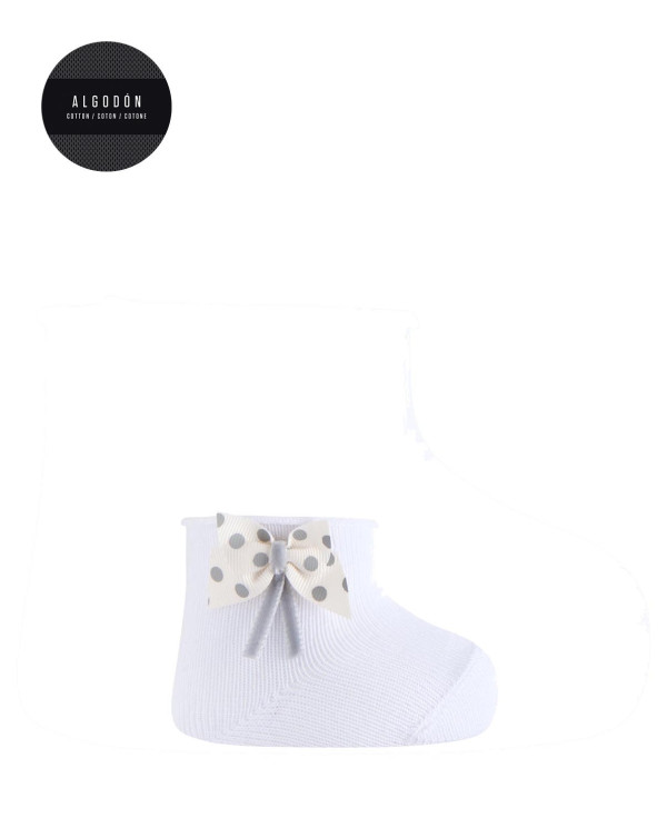 Cotton socks with rolled cuff and appliqué Color White - 1