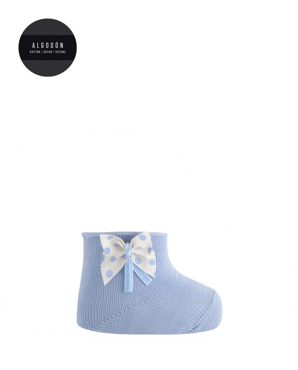 Chaussettes en coton avec bord roulé et appliqué Couleur Bleu - 1