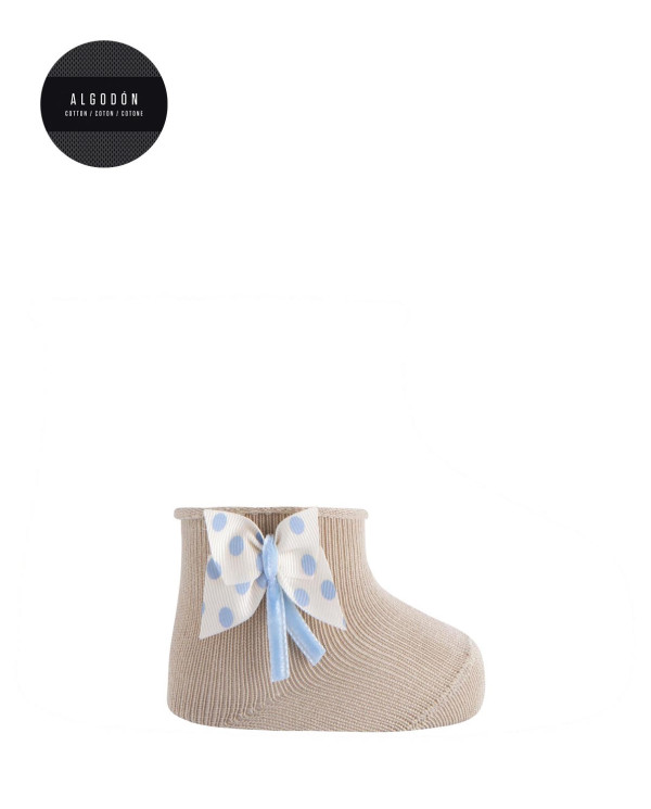 Chaussettes en coton avec bord roulé et appliqué Couleur Beige - 1