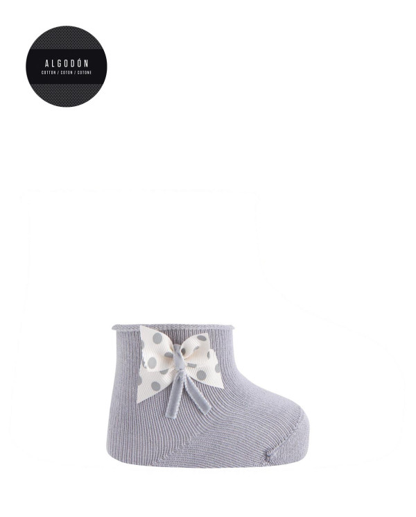 Chaussettes en coton avec bord roulé et appliqué Couleur Gris - 1