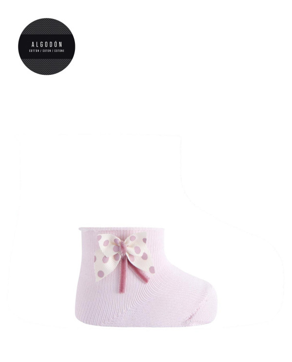 Chaussettes en coton avec bord roulé et appliqué Couleur Rose - 1