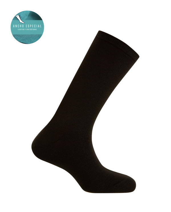 Chaussettes unies en laine - largeur spéciale Couleur Noir - 1