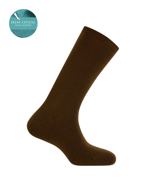 Chaussettes unies en laine - largeur spéciale Couleur Marron - 1