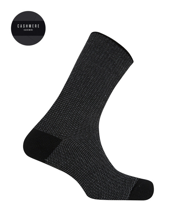 Chaussettes cachemire / laine - mini rayures Couleur Noir - 1