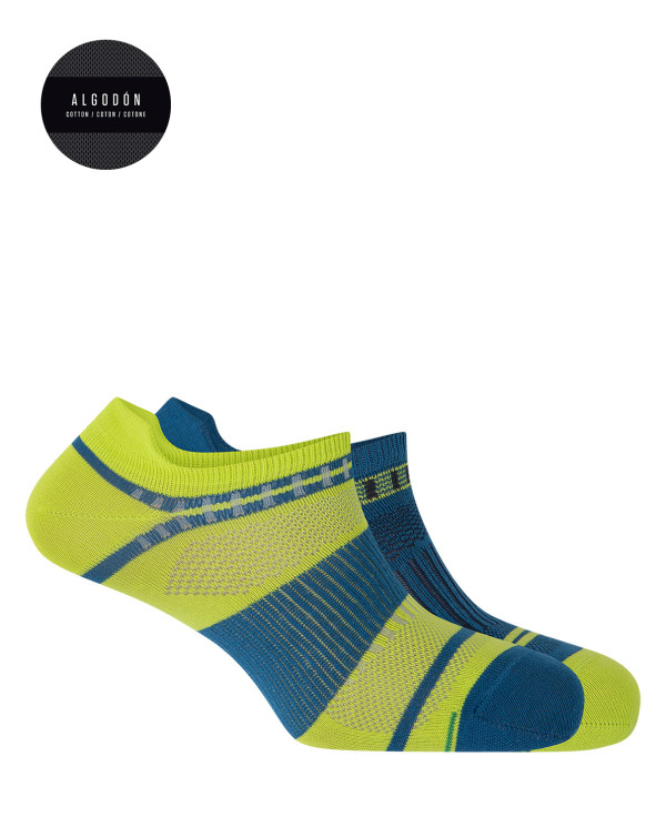 Lot de 2 chaussettes de sport rayées en coton Couleur Bleu - 1