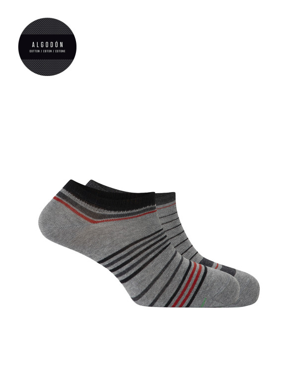 Lot de 2 chaussettes de sport rayées en coton Couleur Gris - 1