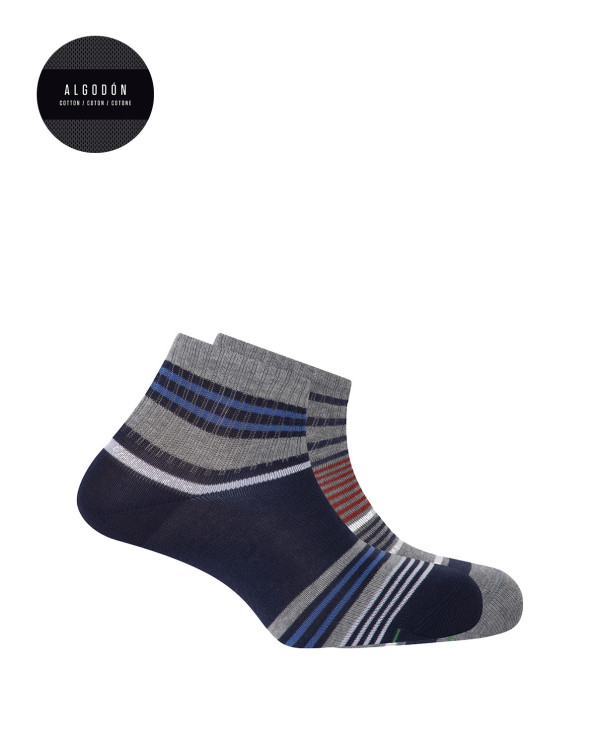 Lot 2 chaussettes de sport en coton - Manchette américaine Couleur Bleu marine - 1