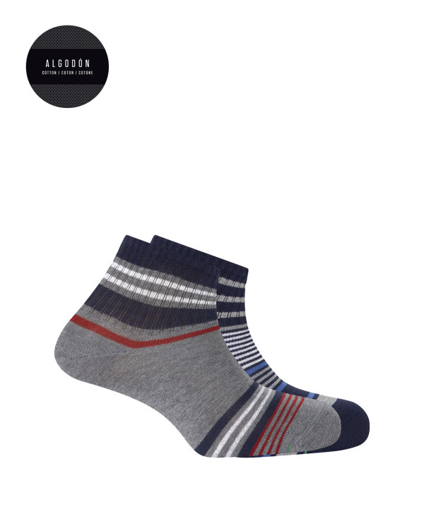 Lot 2 chaussettes de sport en coton - Manchette américaine Couleur Gris - 1