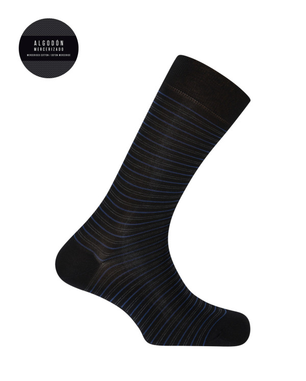 Chaussettes en coton mercerisé - rayures Couleur Noir - 1