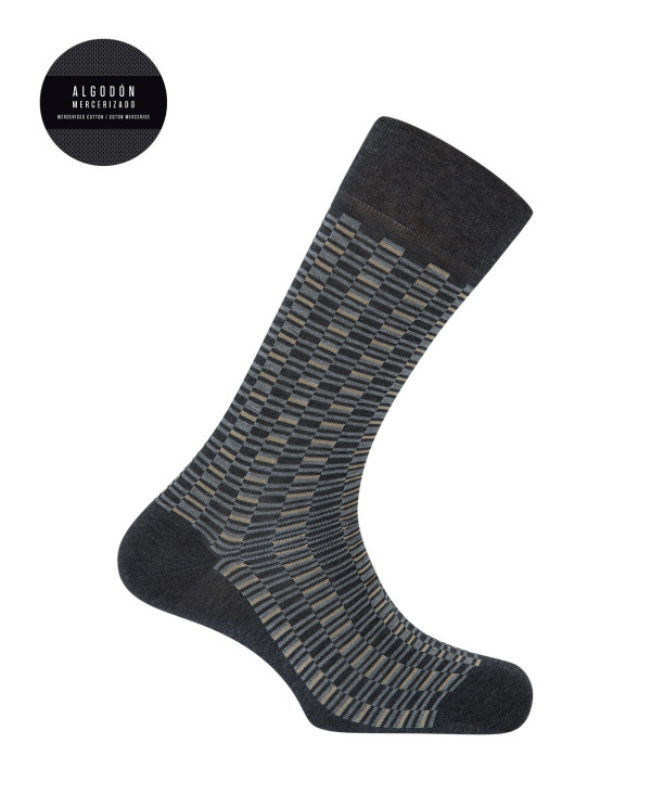 Chaussettes en coton mercerisé - figures géométriques Couleur Gris fonce - 1