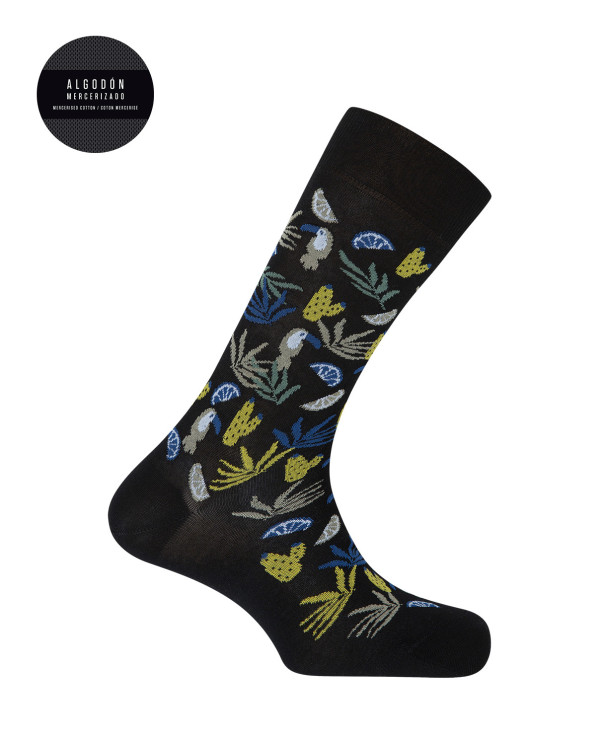 Chaussettes en coton mercerisé - toucans Couleur Noir - 1