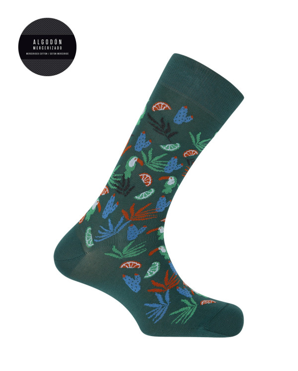 Mercerized cotton socks - toucans Color Green - 1