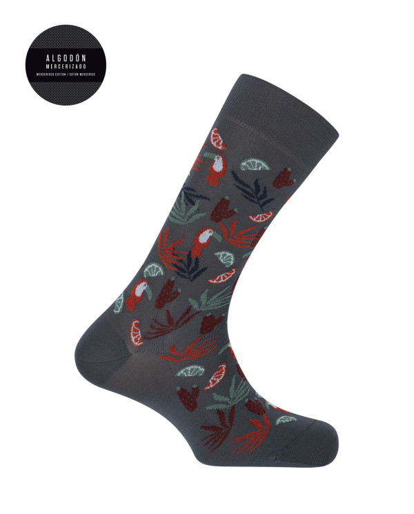 Chaussettes en coton mercerisé - toucans Couleur Gris - 1