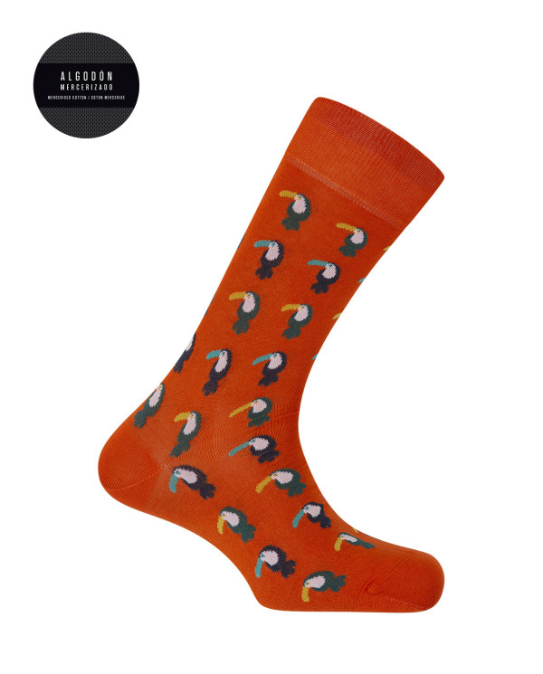 Chaussettes en coton mercerisé - toucans Couleur Orange - 1