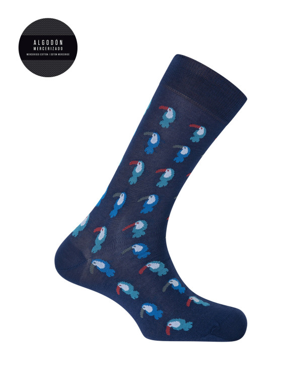 Chaussettes en coton mercerisé - toucans Couleur Bleu - 1