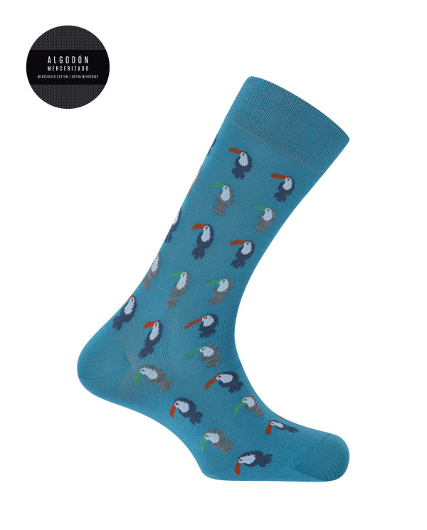 Chaussettes en coton mercerisé - toucans Couleur Bleu - 1