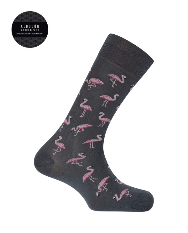 Chaussettes en coton mercerisé - flamants roses Couleur Gris - 1