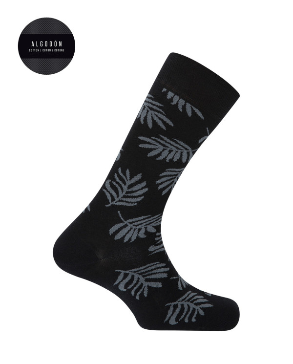 Chaussettes en coton - feuilles Couleur Noir - 1