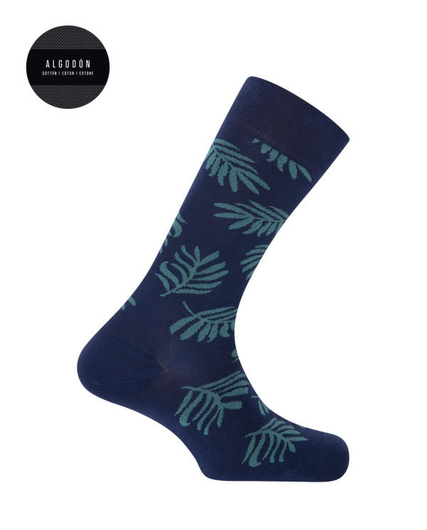 Chaussettes en coton - feuilles Couleur Bleu marine - 1