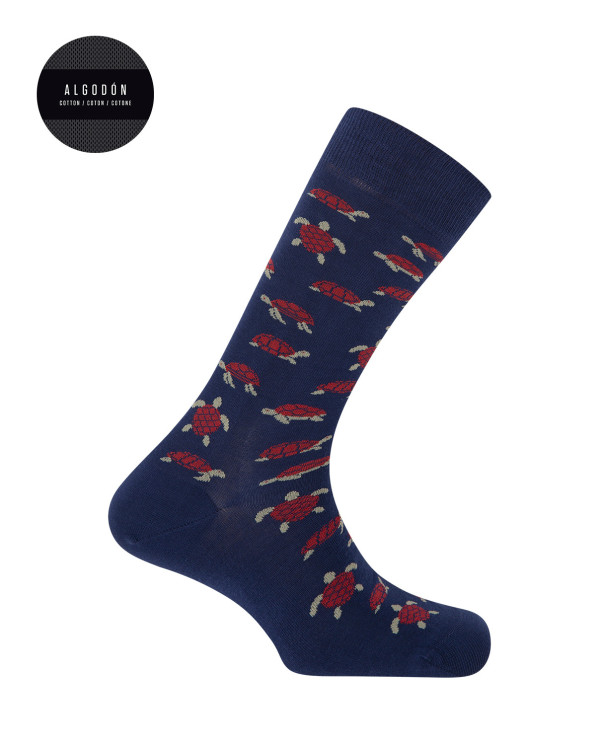 Chaussettes en coton - tortues Couleur Bleu marine - 1