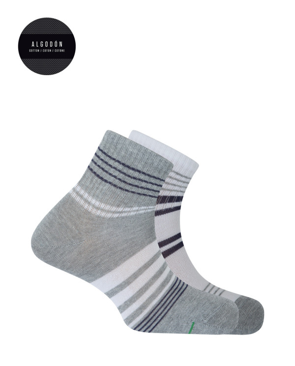 Lot de 2 chaussettes de sport en coton-Manchette américaine Couleur Assorti - 1