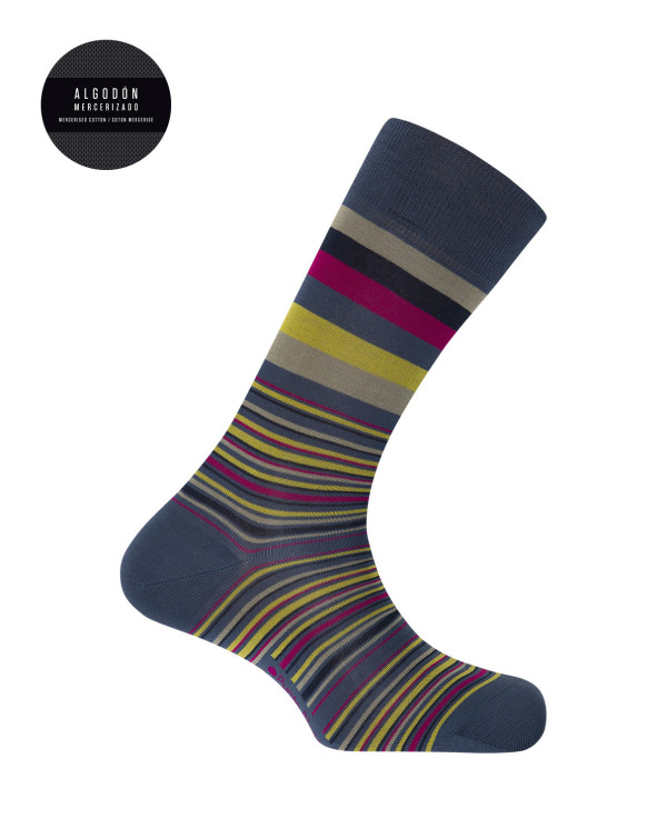 Chaussettes en coton mercerisé - rayures Couleur Bleu - 1