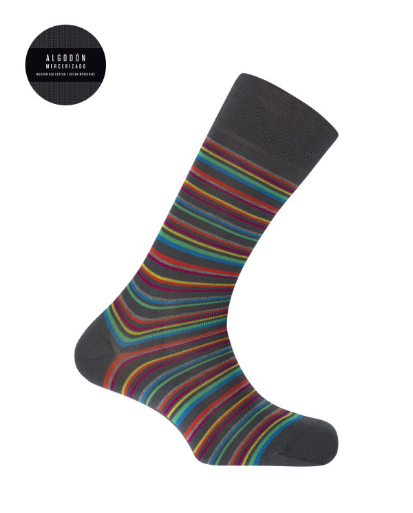 Chaussettes en coton mercerisé - rayures Couleur Gris - 1