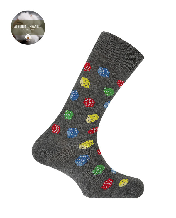 Chaussettes en coton peigné - dés Couleur Gris - 1