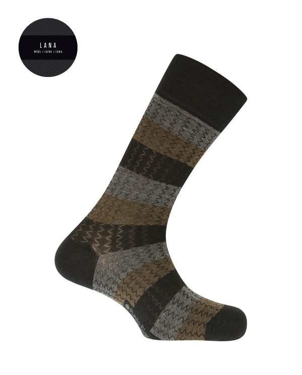 Chaussettes en laine - rayures et zigzag Couleur Noir - 1