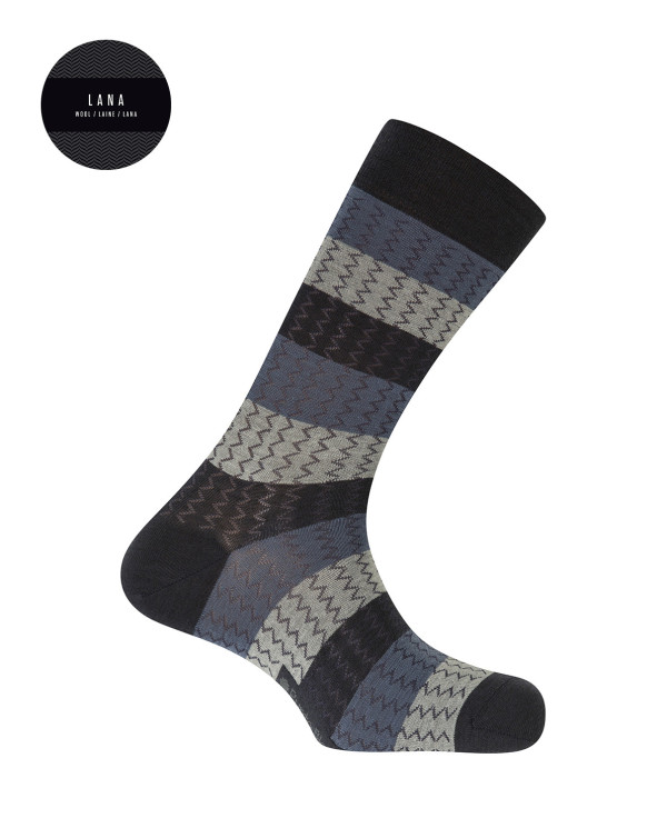 Chaussettes en laine - rayures et zigzag Couleur Bleu marine - 1