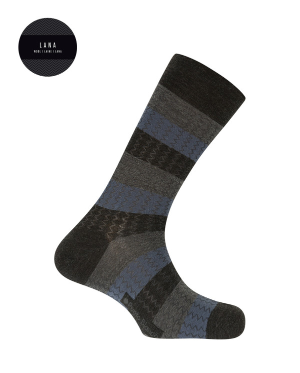 Chaussettes en laine - rayures et zigzag Couleur Gris fonce - 1