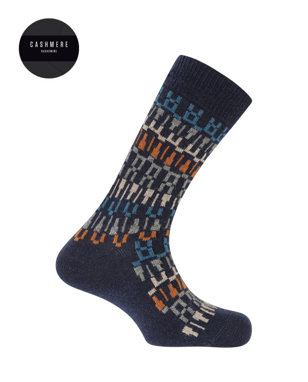 Chaussettes cachemire/laine - bordure Couleur Bleu marine - 1