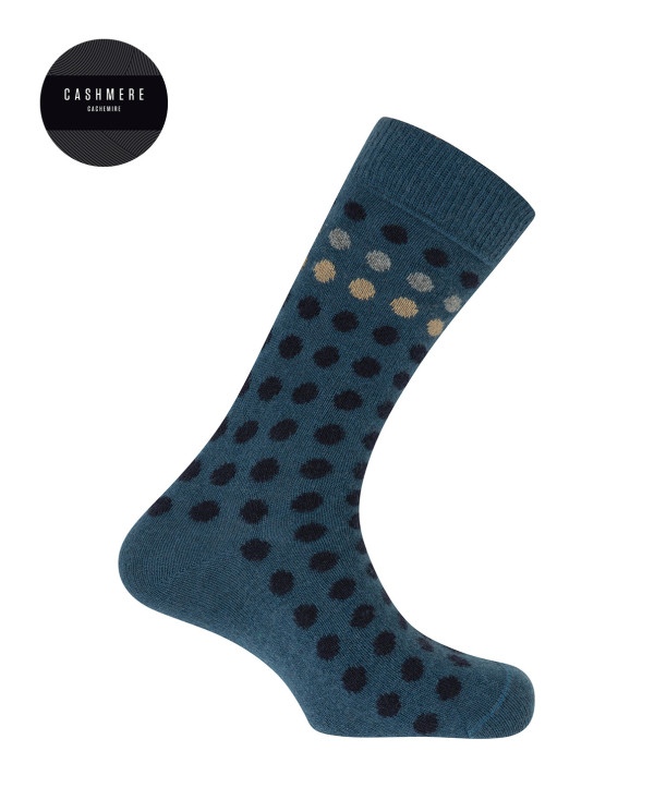 Chaussettes cachemire/laine - à pois Couleur Bleu - 1